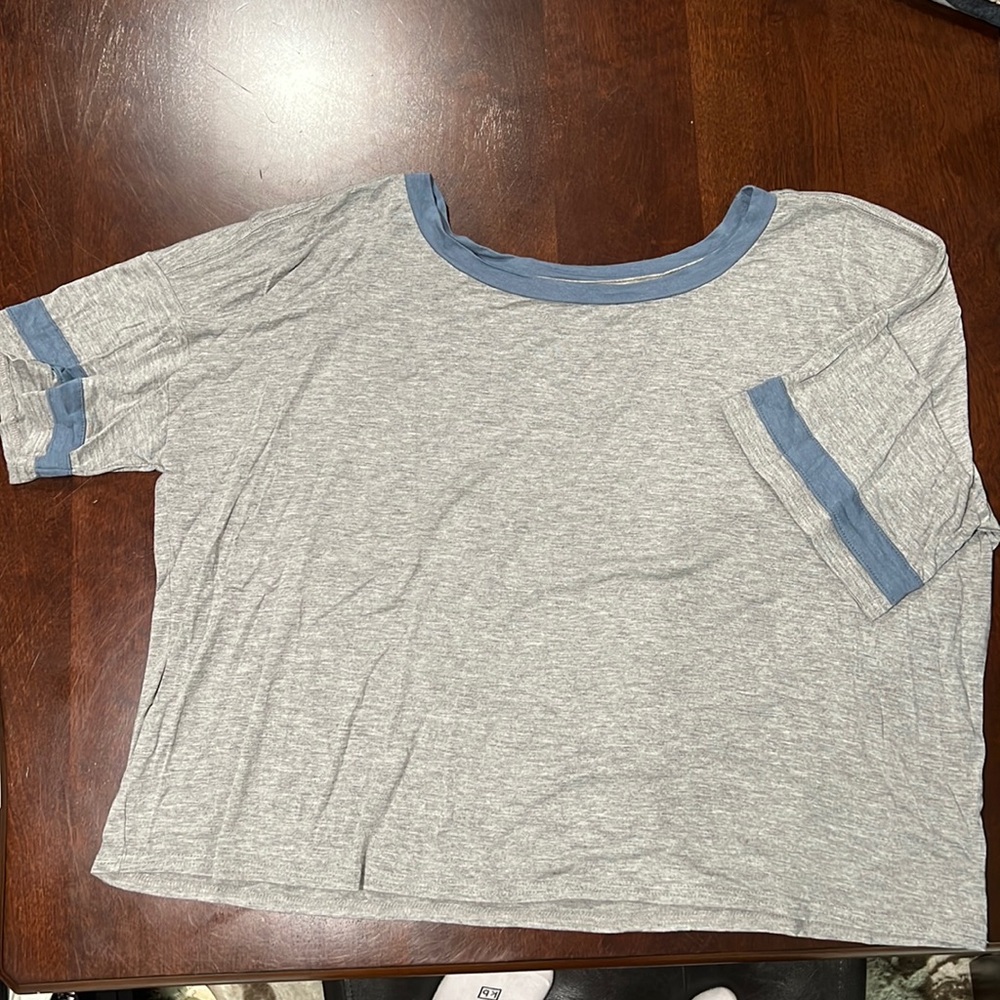 Gray Tee Shirt with Blue Detailing Size L